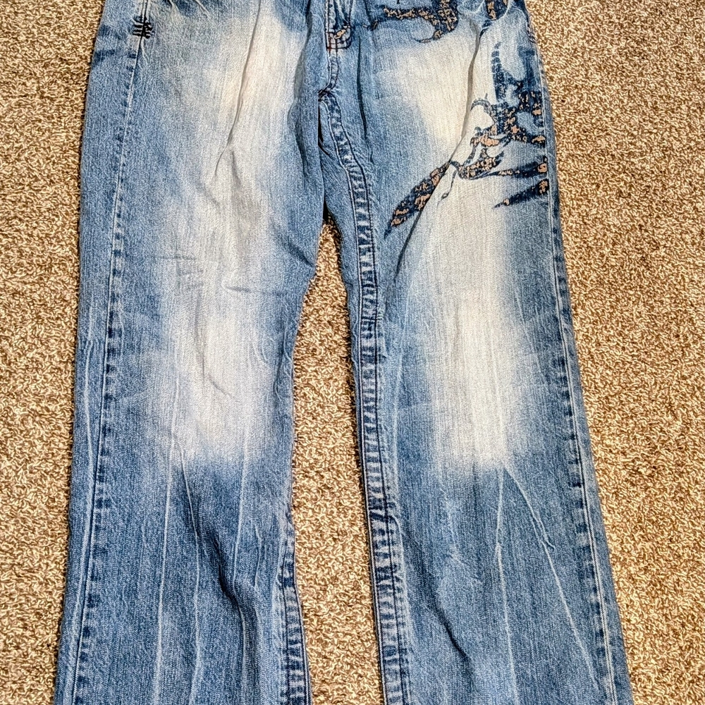 Akademiks Jeans Mens 34 Y2K Baggy Distressed Beaded Embroidered Hip Hop Denim - Picture 4 of 16